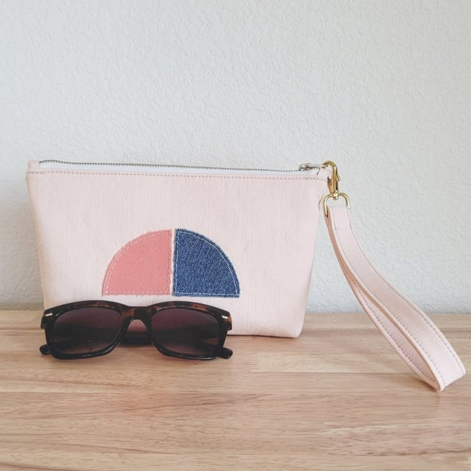 Denim Pouch Wristlet Peach